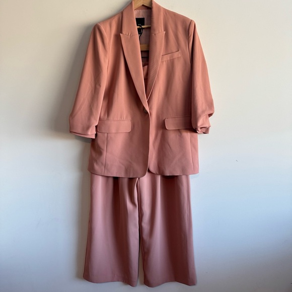 River Island ruched sleeve blazer & pants set in light pink size US 6/8 - Picture 2 of 16